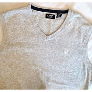 New Chaps Sweater Golf Vest XL Light Grey Ash‎ Heather V-Neck Crest Logo 641K00